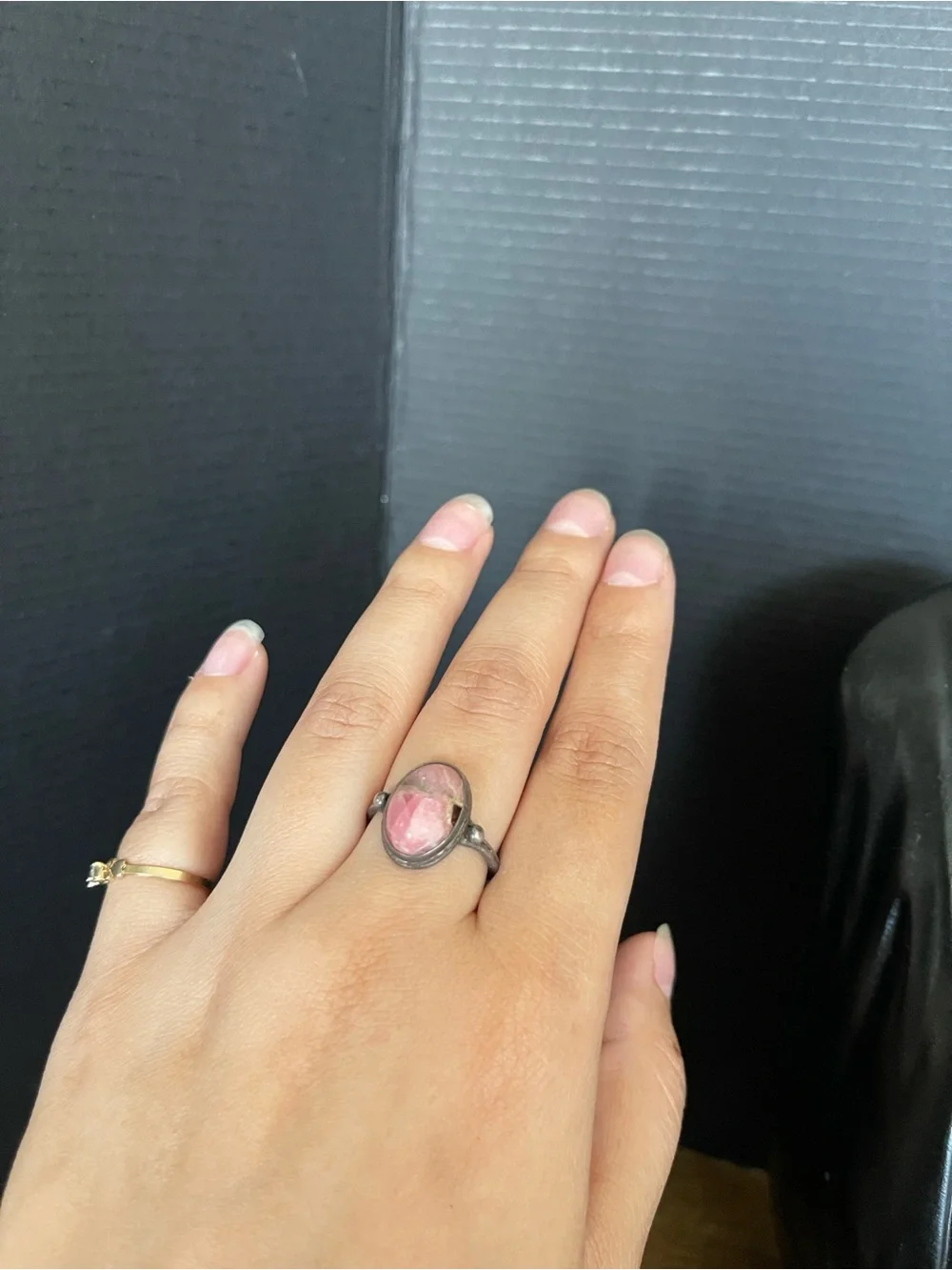 Sterling silver vintage rose quartz raw cracked ring size 7